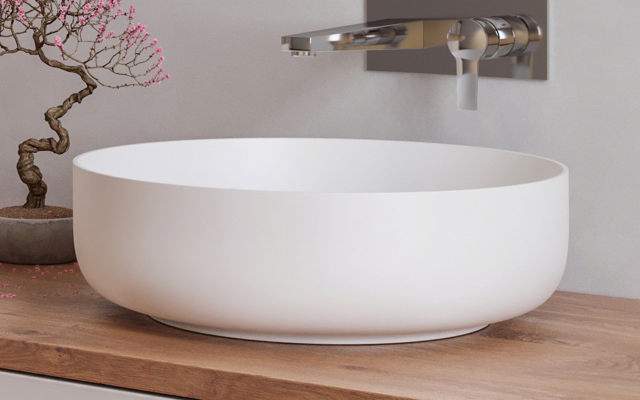 Aurora White Round Stone Vessel Sink