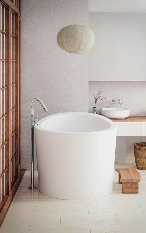 Aquatica True Ofuro Mini Tranquility Heated Japanese Soaking Bathtub - White Freestanding Tub