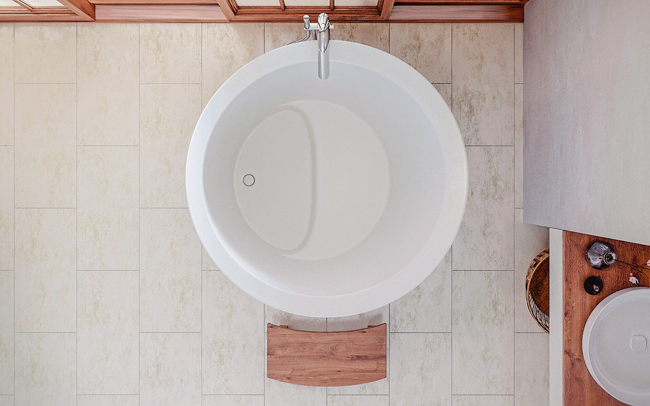 Aquatica True Ofuro Mini Stone Japanese Soaking Bathtub - White Solid Surface Freestanding Tub