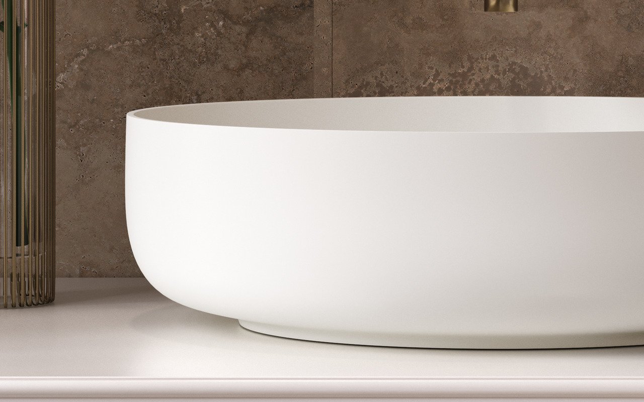 Aurora White Oval Stone Vessel Sink