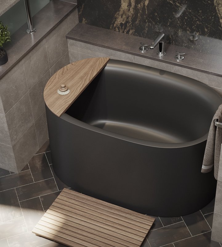 Sophia Freestanding Solid Surface Bathtub - Black Japanese Soaking Tub