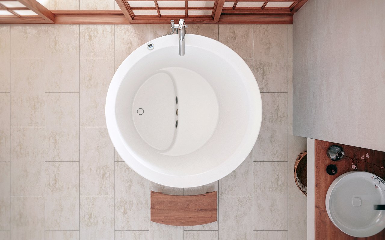 Aquatica True Ofuro Mini Tranquility Heated Japanese Soaking Bathtub - White Freestanding Tub