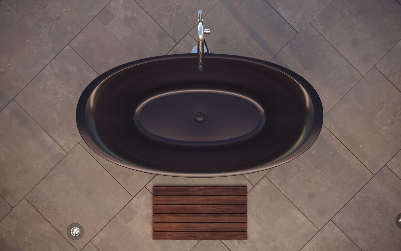 Aquatica Leah Matte Black Freestanding Soaking Solid Surface Bathtub