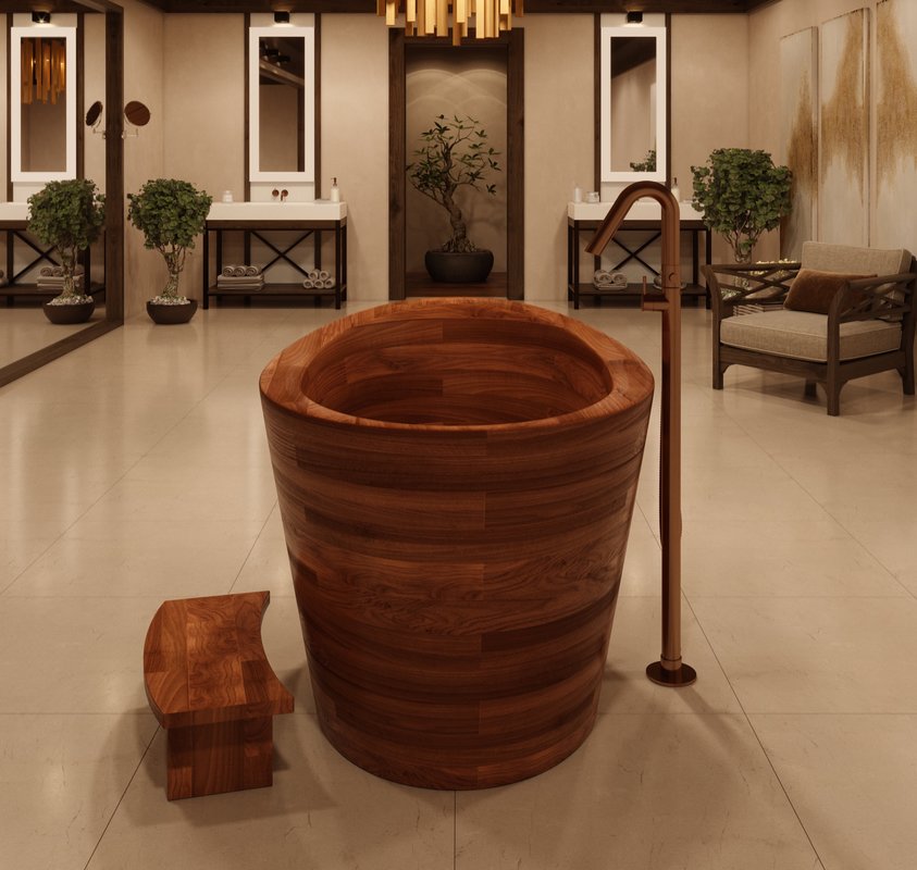 Aquatica True Wooden Ofuro Freestanding Japanese Soaking Bathtub