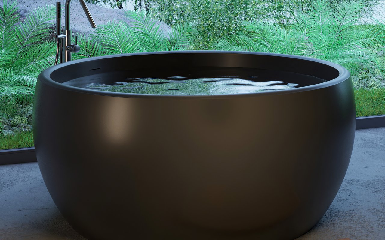 Aura Mini Black Round Freestanding Solid Surface Bathtub