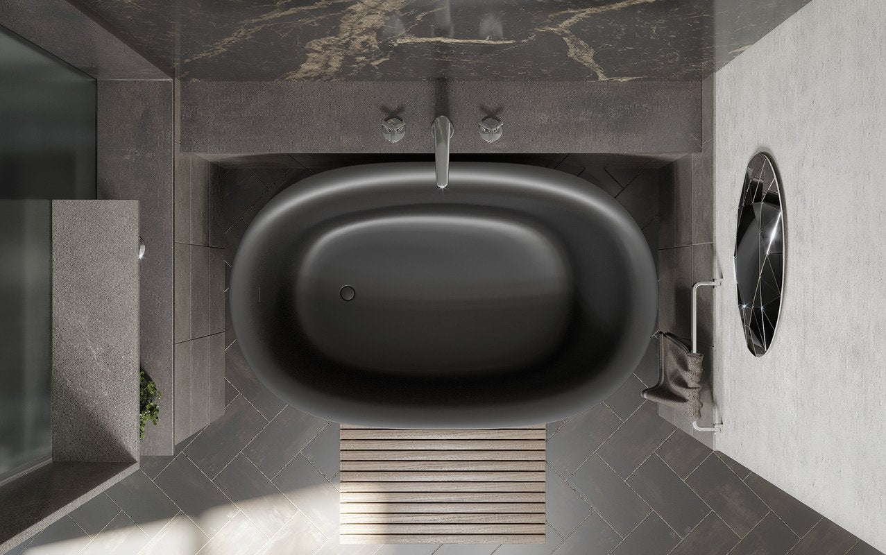 Sophia Freestanding Solid Surface Bathtub - Black Japanese Soaking Tub