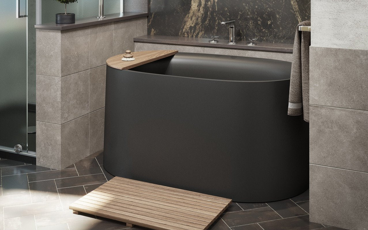 Sophia Freestanding Solid Surface Bathtub - Black Japanese Soaking Tub