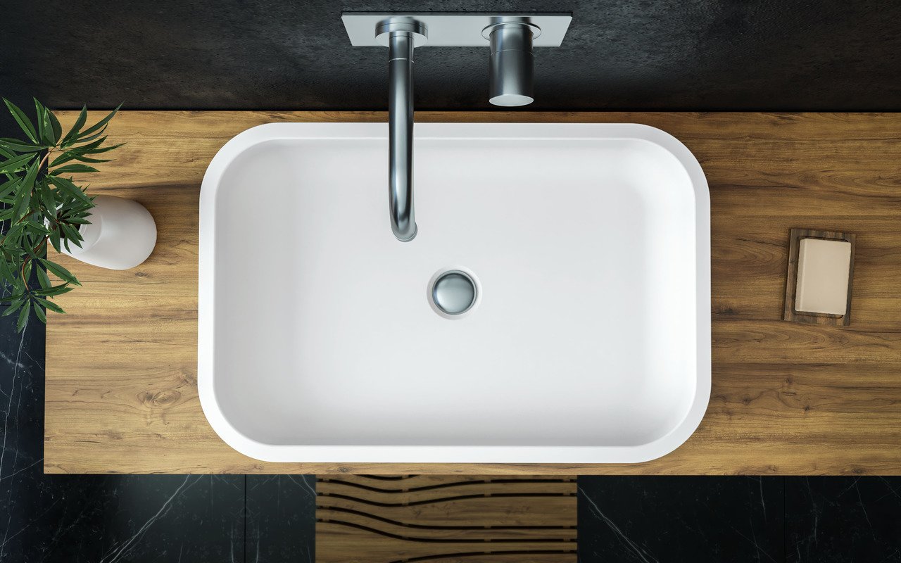 Solace-A White Rectangular Stone Vessel Sink