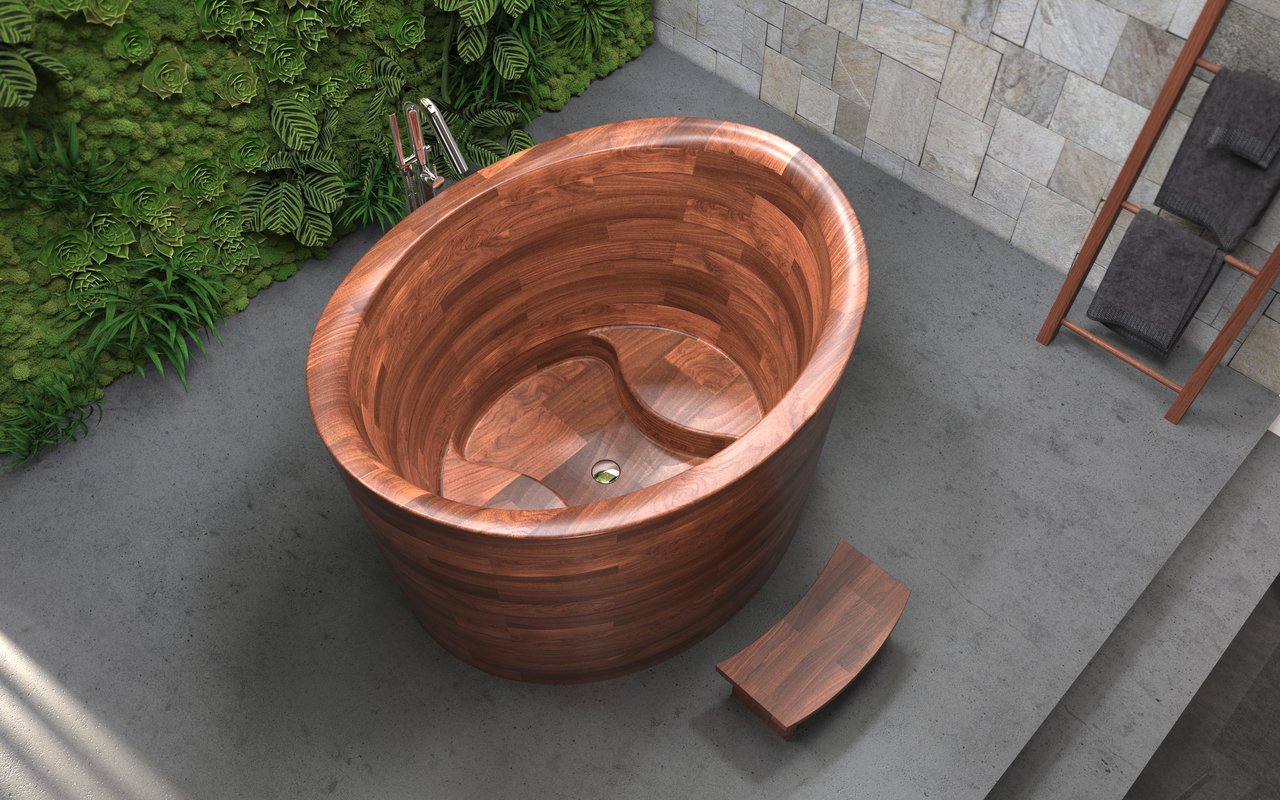 Aquatica True Ofuro Duo Wooden Freestanding Japanese Soaking Bathtub